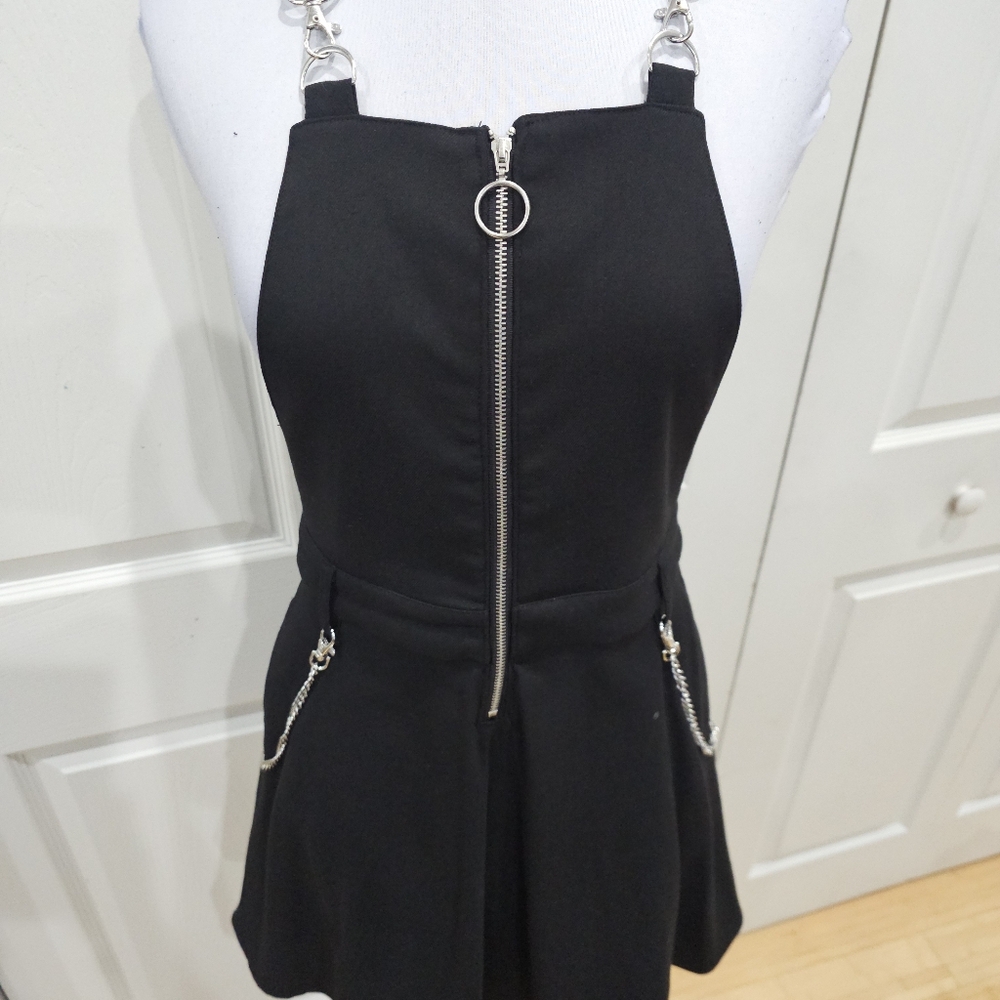 Hot Topic Punk Goth Black O-Ring Zipper & Chain Skirtall Skirt Overall Dress XS - Picture 14 of 16